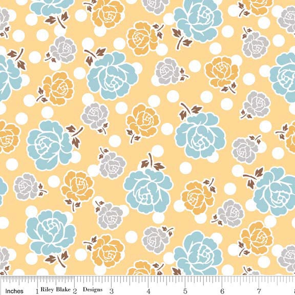 ON SALE - 1 yard Polka Dot Stitches Yellow Main by Riley Blake