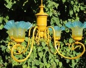 CANDLE CHANDELIER HOLDER- Large 4 Arm  Ooak  Marigold with 4 Hand Painted Glass Shades - Indoor or Outdoor