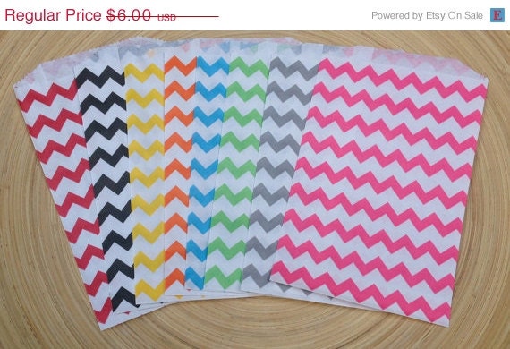 ON SALE NOW Chevron and or Striped Paper Favor Treat Bags.. 24Ct...Pick Your Color(s)...Orange Black Red Yellow Gray Red Green Purple Pink