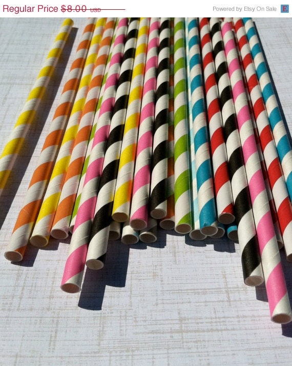ON SALE NOW Paper Straws 50 straws Your choice of colors w/ Diy Blank Printables, Retro, Vintage Inspired, Biodegradable