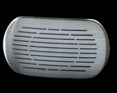 Golfing IRON Face Etch Slim Line Brushed Stainless Steel Belt Buckle Signed by Canadian Artist, Robert Aucoin