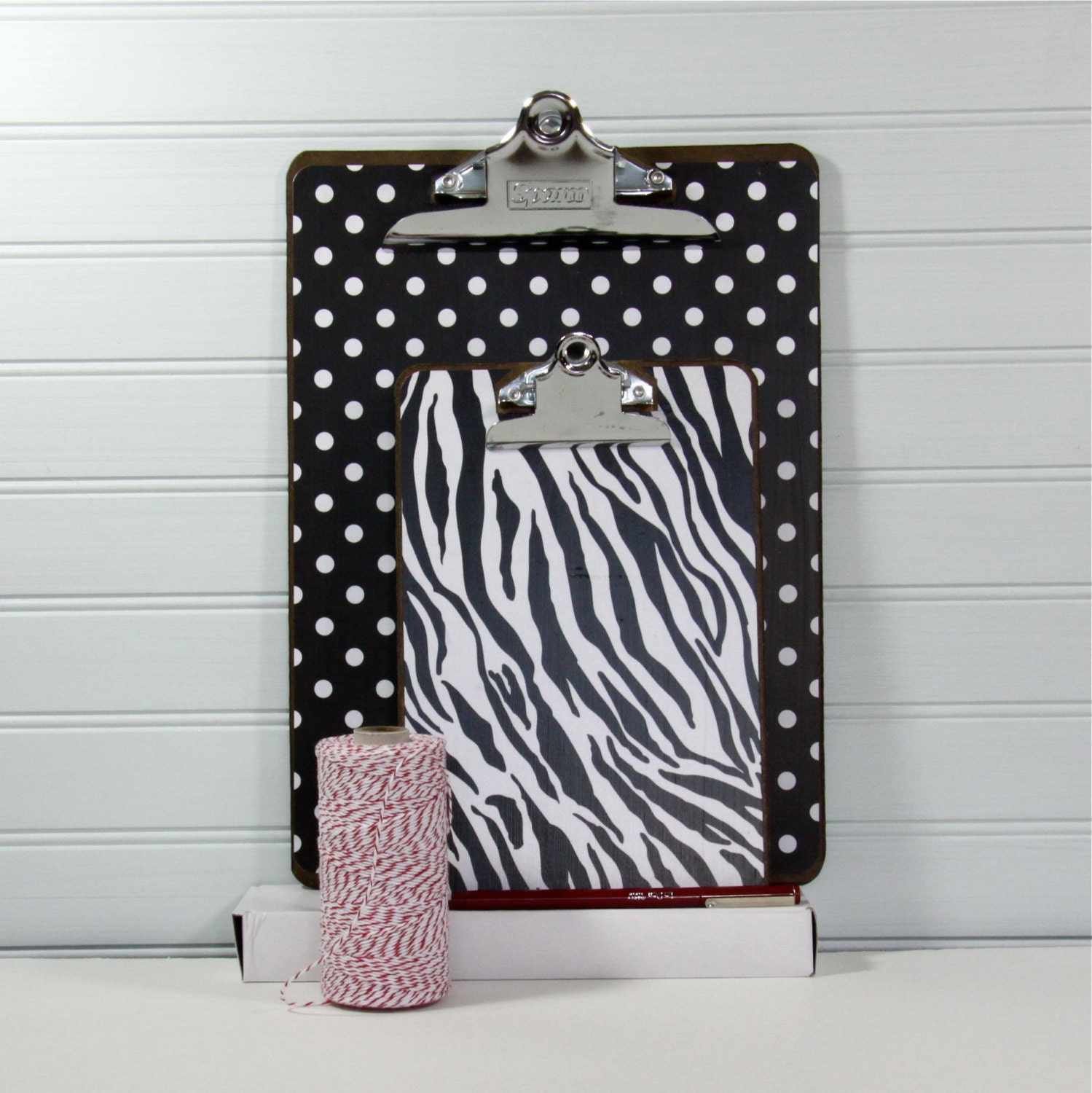 Papered Clipboards.  Set of Two: Letter and Journal Size. Black and White.