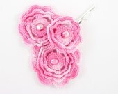 Crochet Irish roses set of 3 bobby pins variegated pink crochet hair accessory bride bridesmaid rustic wedding curationnation tagt team