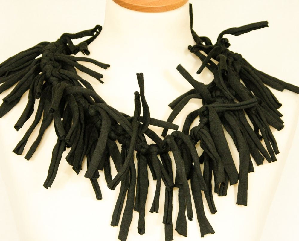 Scarf Necklace Scarf upcycled scarf recycled cotton jersey scarf ceramic long grey vegan  tagt team