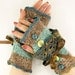 Knit fingerless gloves arm warmers fingerless mittens women grey teal blue tweed lace romantic victorian tagt team