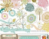 SALE - 40% Flower Clip Art - Wispy - Easter Digital Graphics - Swirls - DIY Baby Shower Invitations and Party Printables Il_170x135