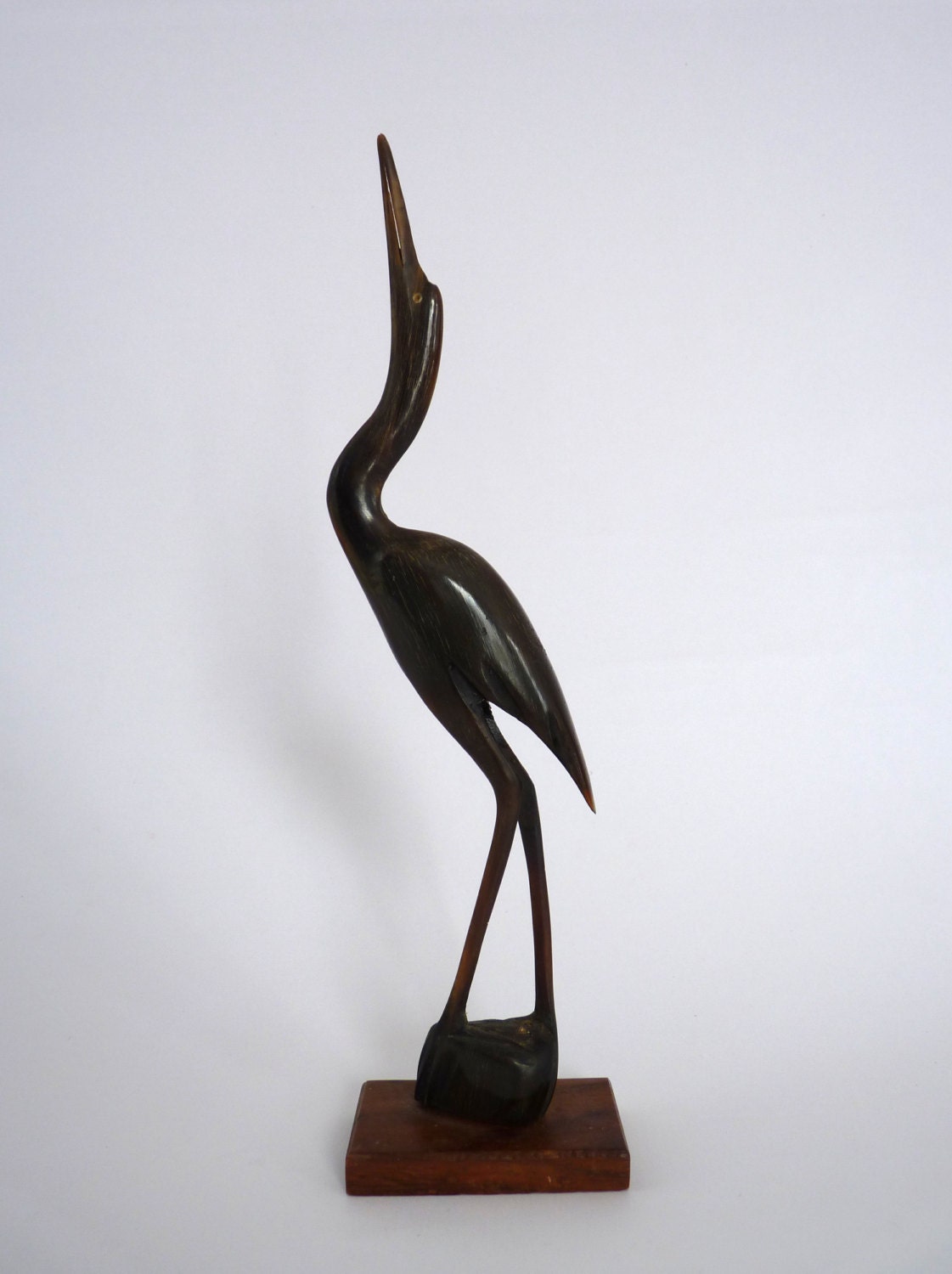 Mid Century Hand Carved Horn Crane Bird Figurine