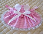 Handmade XS-S Pink and White Gingham Dog Dress Pets Apparel Clothing