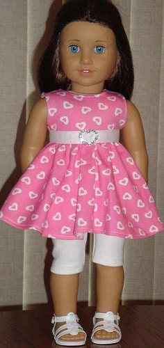 Heart Print Knit Twirl Dress & Leggings For American Girl Or Similar 18-Inch Dolls