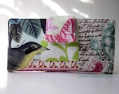 Handmade women wallet bird in a rose garden- ID clear pocket - Ready to Ship