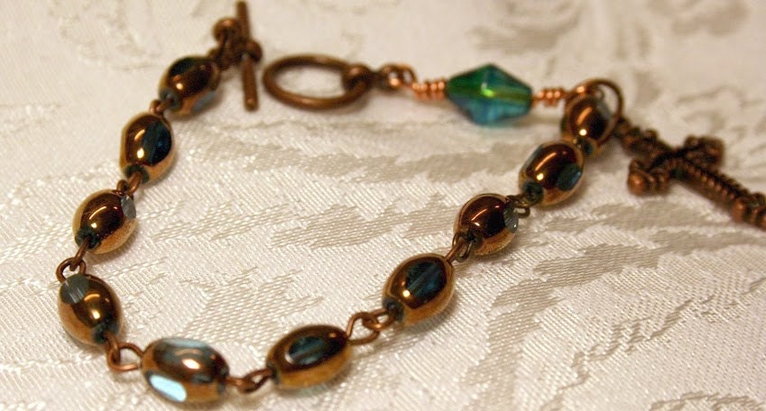 Copper Blue/Green Rosary Bracelet