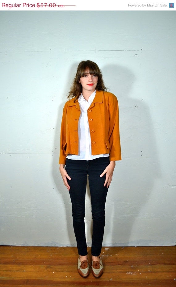 May Sale // 1960s Pumpkin Crop Jacket // Large