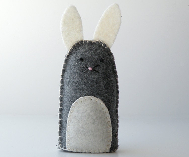 Three small felt rabbits - gray, cream and brown