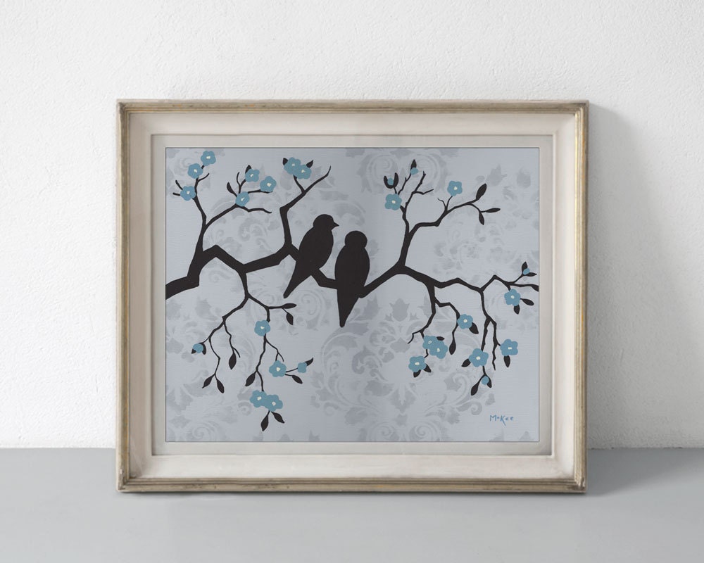 Love Bird Art Print, Home Decor, Cottage Chic Wall Art, 14 x 11 inches