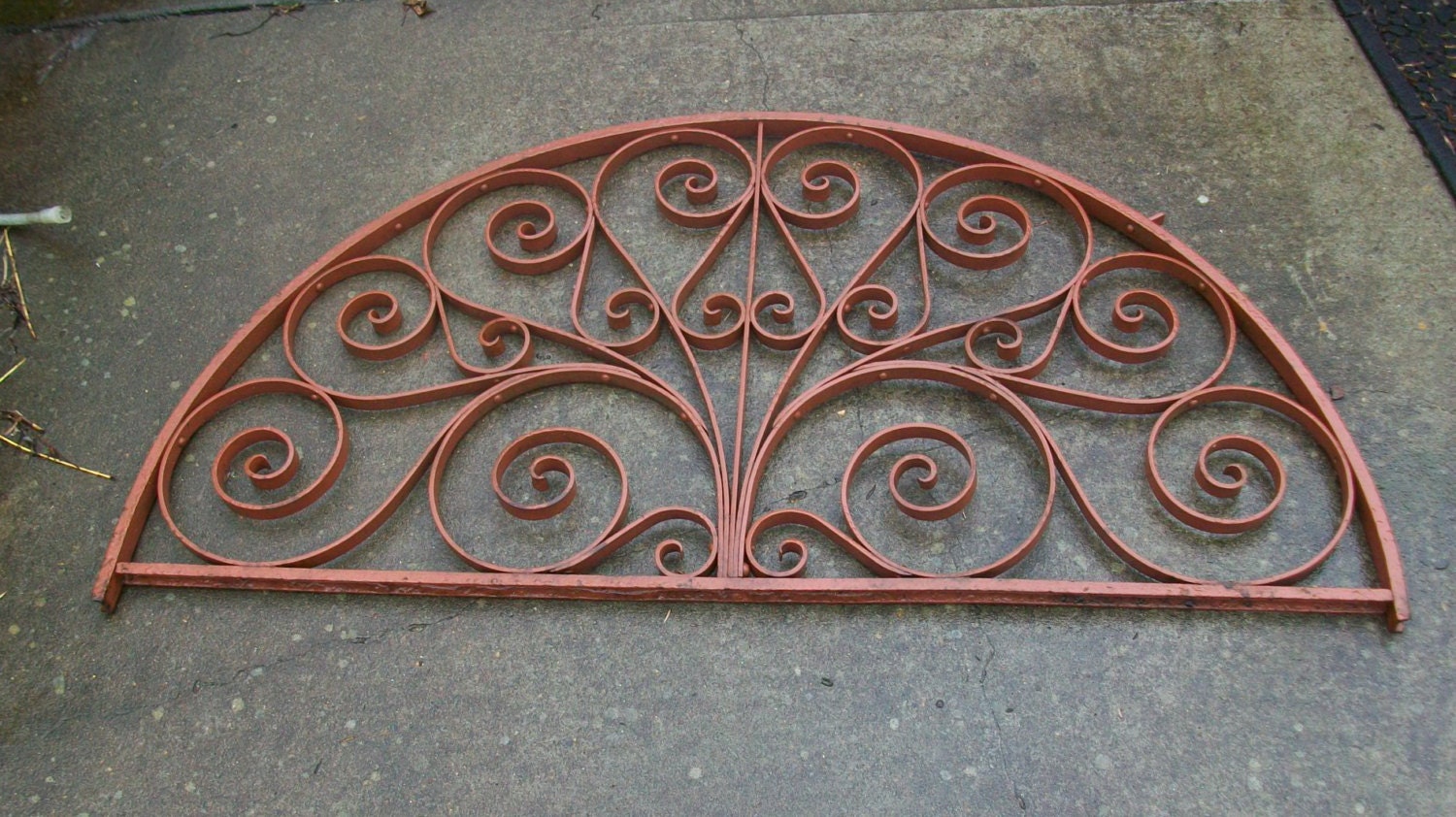 Antique Ornate Hand Wrought Iron Arched Window Grate, Grille - 1 of 2