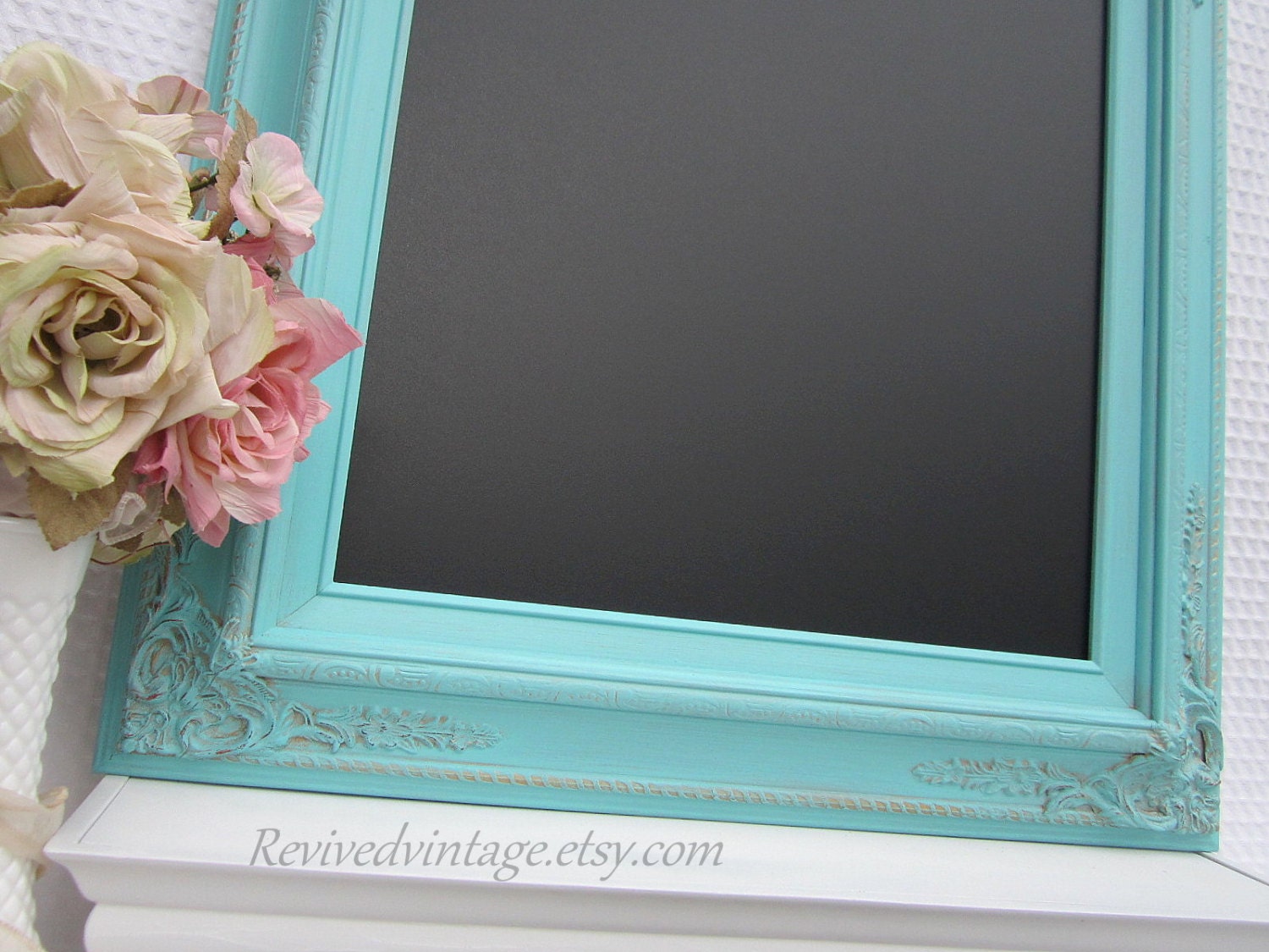 TIFFANY BLUE WEDDING Decor Spring Wedding Robin's Egg Blue Chalkboard Shabby Chic Nursery Kitchen Magnetic Blackboard 27"x23" Unique Gift