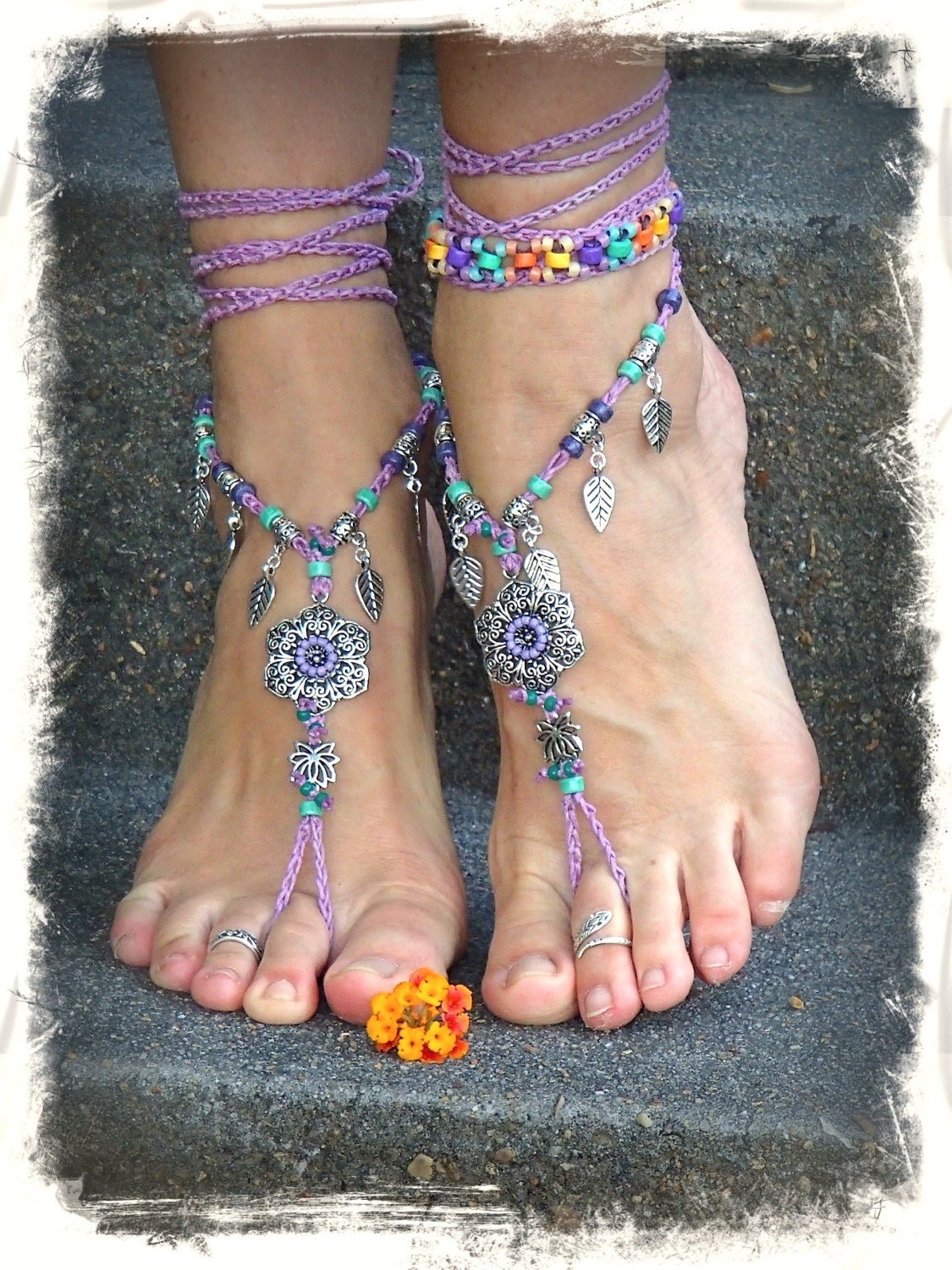 wedding BAREFOOT SANDALS Toe anklets crochet foot jewelry Boho Hippie ...