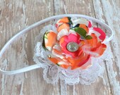 Peach Parfait Lace and Flower Headband
