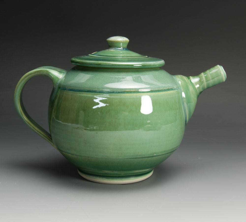Handmade jade green stoneware four cup teapot - 812