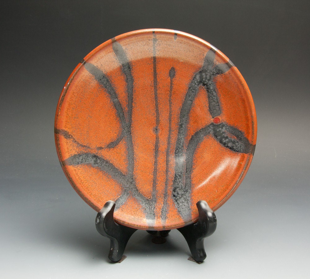 Artisan made iron red, white stoneware appetizer luncheon cookie plate 998