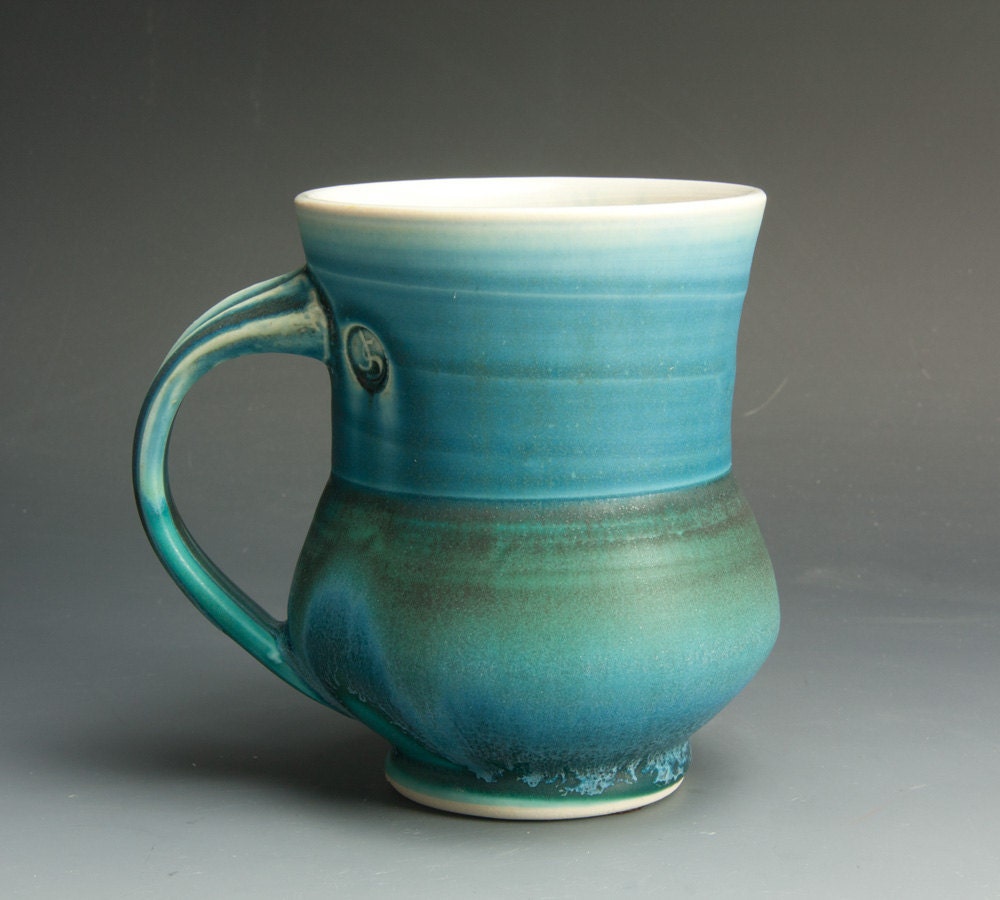 Handmade porcelain coffee mug or tea cup turquoise and blue - 1012