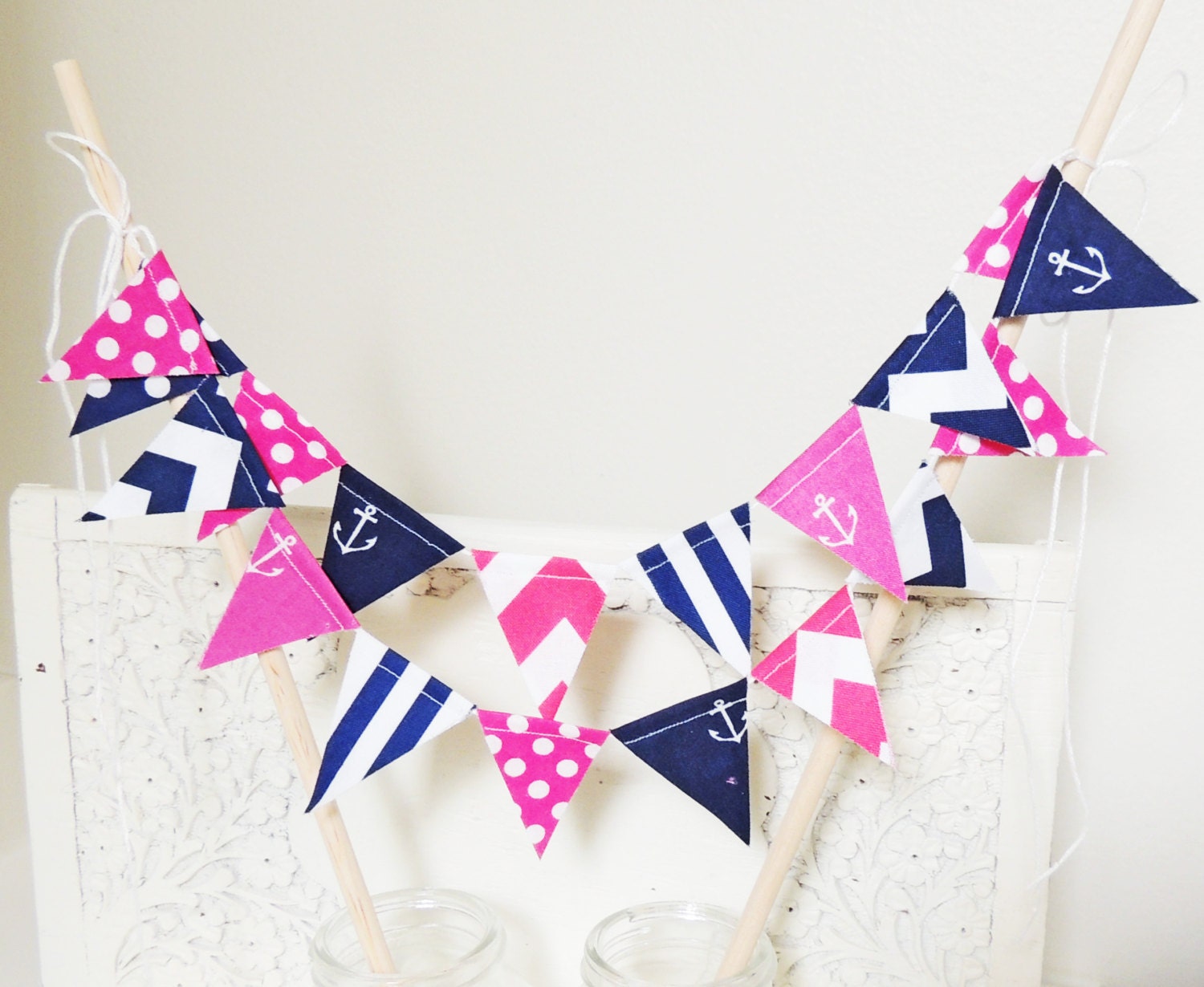 Party Mini Cake Bunting, Navy Blue, Hot Pink Anchors, Chevron, Polka Dots, Birthday Party, Summer Wedding, Baby Shower