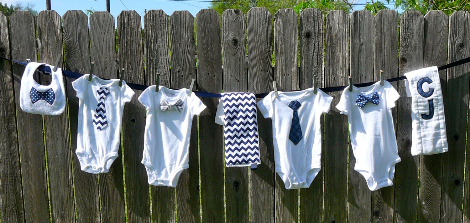 Little Man Baby Shower Gift Kit with Onesies, Burp Cloths, Bib, ribbon and clothespins included