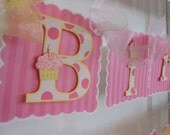 Pink and Yellow Cupcake Birthday Name and Age Banner Il_170x135