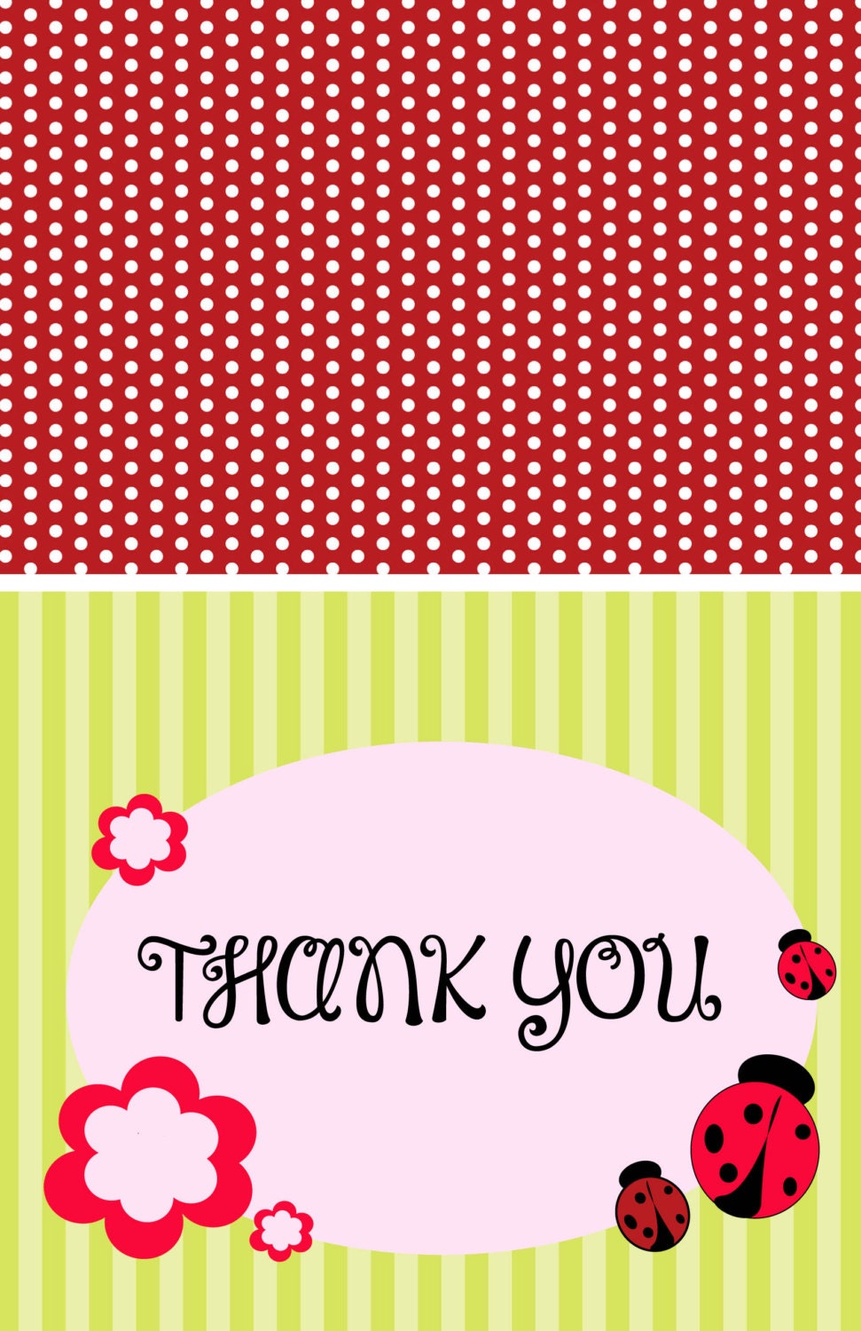 Ladybug Pink and Apple Green Thank You's printed on 5 x 7 cardstock with envelopes-15 Il_170x135
