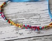 Rainbow Sprinkles-  rainbow silk flower woven tieback halo headband