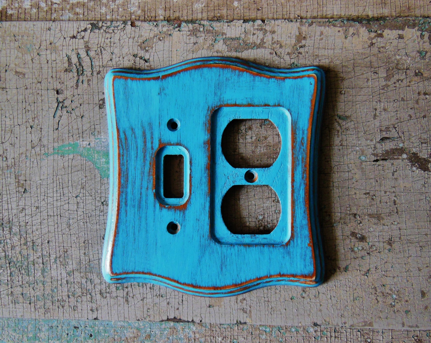 Light Switch Outlet Cover Plate Turquoise Distressed Wooden