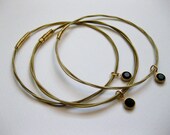Custom Guitar String Twist Bangle - Gold String and Wire Wrap - Black Crystal Charms - Handmade Recycled Jewelry
