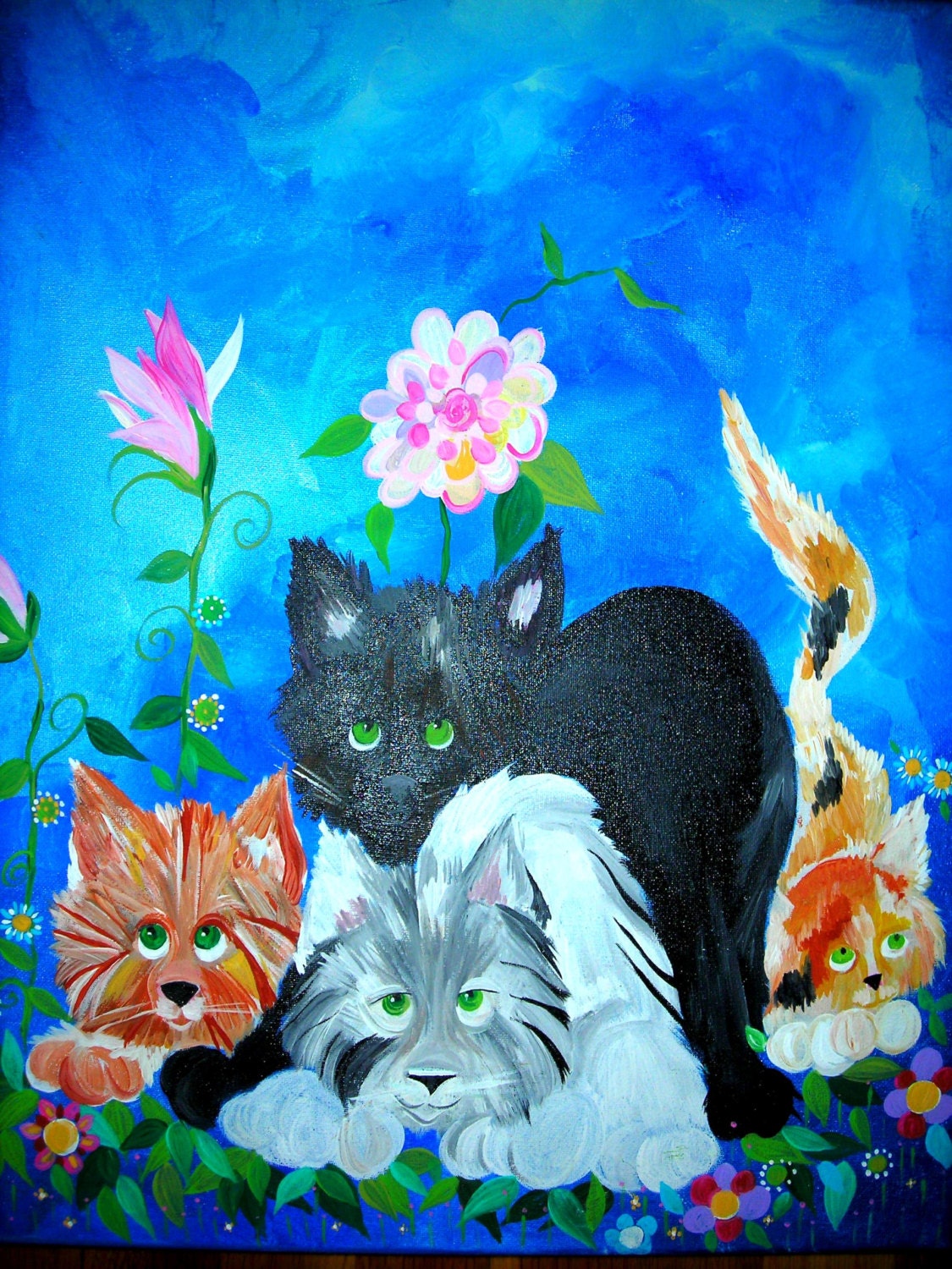 Original canvas art 20x16 For the Love of Cats acrylic canvas painting