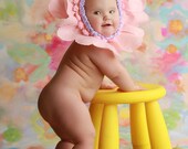 Slip -on Pastel Gerber Daisy Baby Bonnet ...Newborn, 3 mos, 6 mos, 9 mos 12 mos Professional Photography Prop Flower Hat