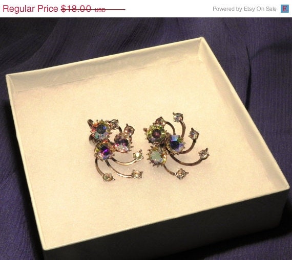 Aurora Borealis Spiral Vintage Earrings / VJSE Group Team / Free Shipping in USA