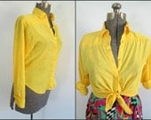 Yellow Blouse Vintage 1970s Long Sleeves French Cuffs