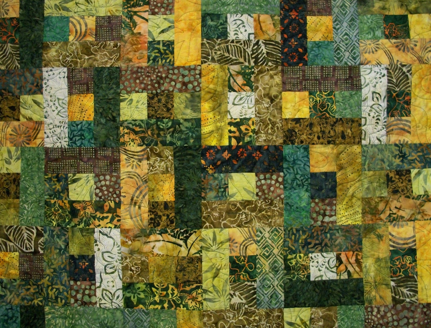 Batik Lap Quilt Lemongrass Green Yellow Handmade Ready to Ship One of a Kind