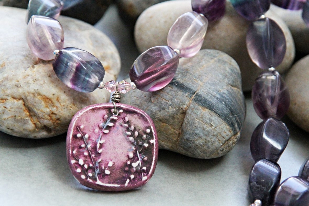 Secret Garden - Fluorite Necklace with Mauve HumbleBeads Wildflower Pendant Feature