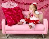 Valentine red and white polka dot heart owl onesie ruffle bloomers diaper cover w/matching shabby rosette headband