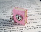 Miniature Book Necklace Under Lock and Key Heart Lock and Tiny Keys Pink
