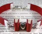 Miniature Book Bracelet My Hearts in Books Mini Stack of Books and Leather Bracelet Red