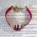 Miniature Book Bracelet Stack of 3 Mini Books and Leather Bracelet Red Gold