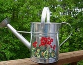 Watering Can Red Geraniums Hand Painted Galvanized