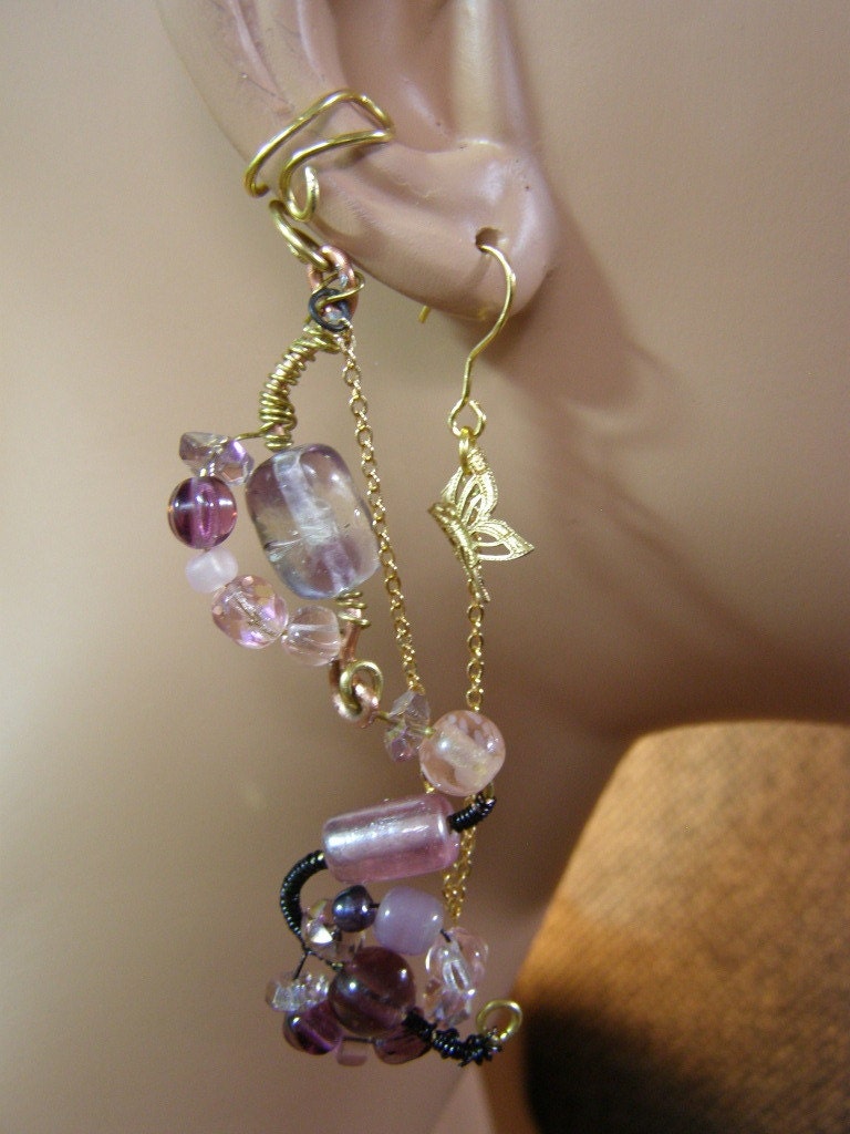 Hippie Boho Long Crystal 'Butterfly' Cuff Earring Free USA SHIP