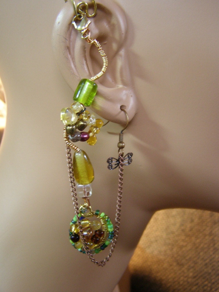 Long Crystal 'Libelula Firefly' Cuff Earring Free USA SHIP