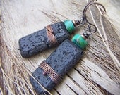 Black Lava  Earrings with Turquoise