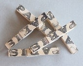 Paris France French Stamped Clothespins Set of 5 -- your choice of color
