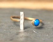 Gemstone Inital Ring -Adjustable Sleeping Beauty Turquoise Birthstone, Hammered Silver &14K GF Custom Initial Stacking Ring By Pale Fish NY