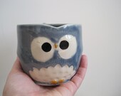 Hooter Owl Mug (Rudy) in Marine Layer Blue Handmade Stoneware - ready to ship