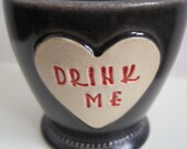 Alice in Wonderland Shot Glass 'Drink Me' heart shaped stoneware Shot in Handsome Charcoal - ready to ship
